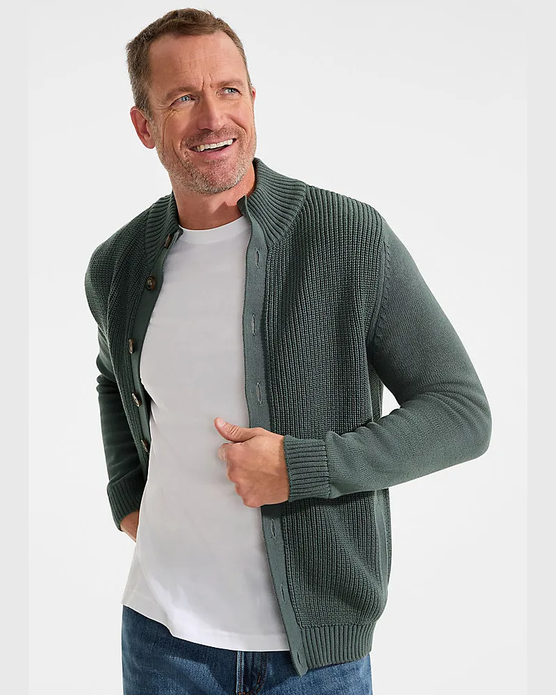 Lands' End Cardigan mit Stehkragen DRIFTER, Herren, Größe regular, Grün, Baumwolle, by Grün