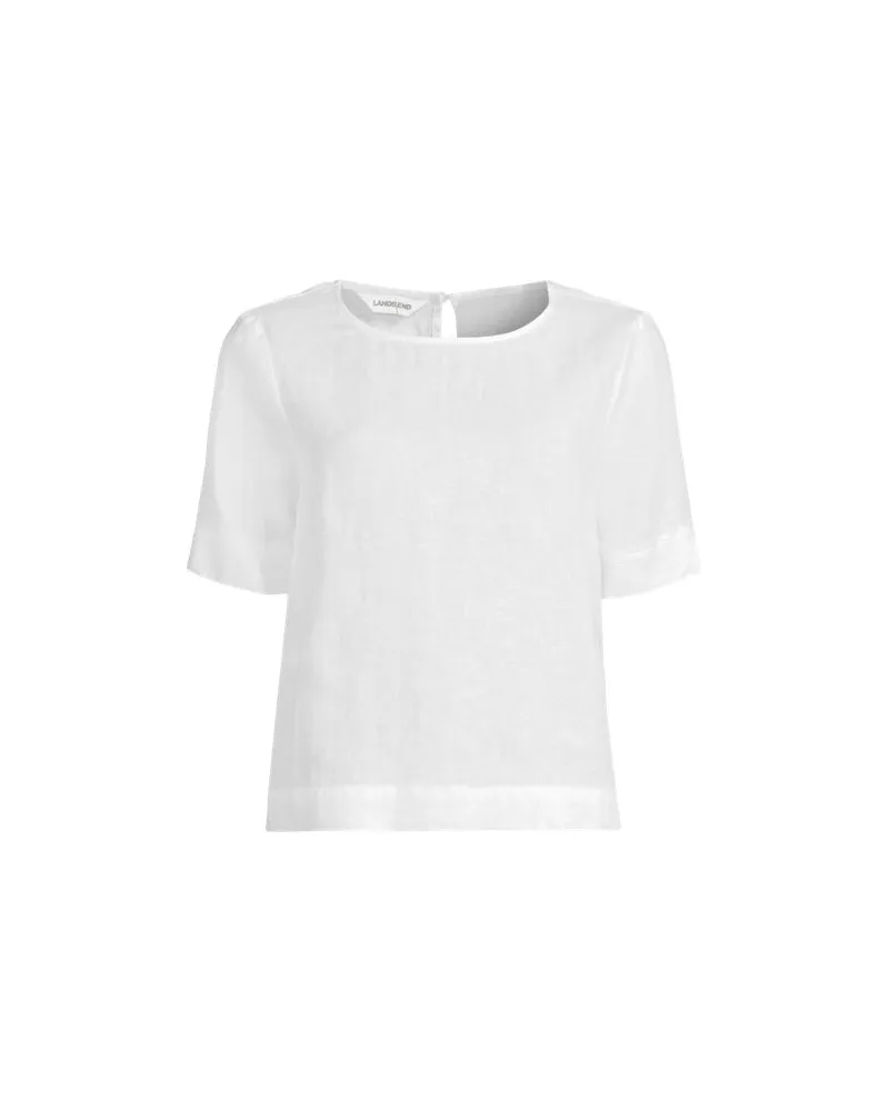 Lands' End Leinen-Schlupfbluse mit kurzen Ärmeln, Damen, Größe petite, Weiß, by Weiß