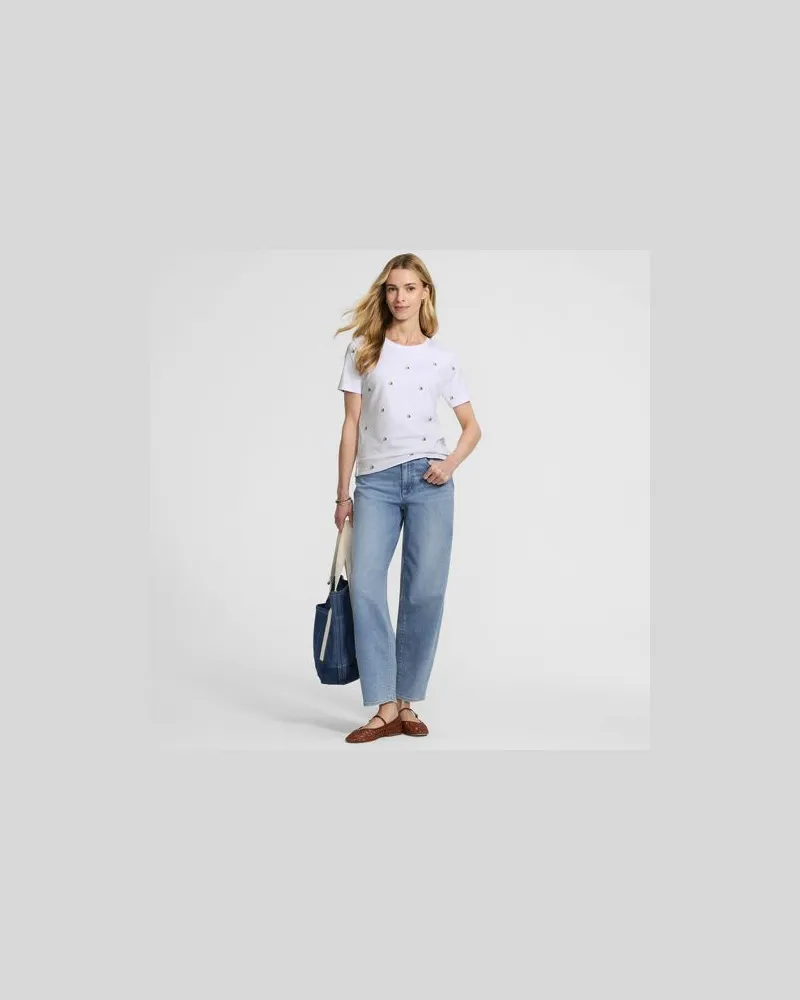 Lands' End Besticktes Supima Rundhalsshirt, Damen, Größe regular, Weiß, Baumwolle, by Weiß