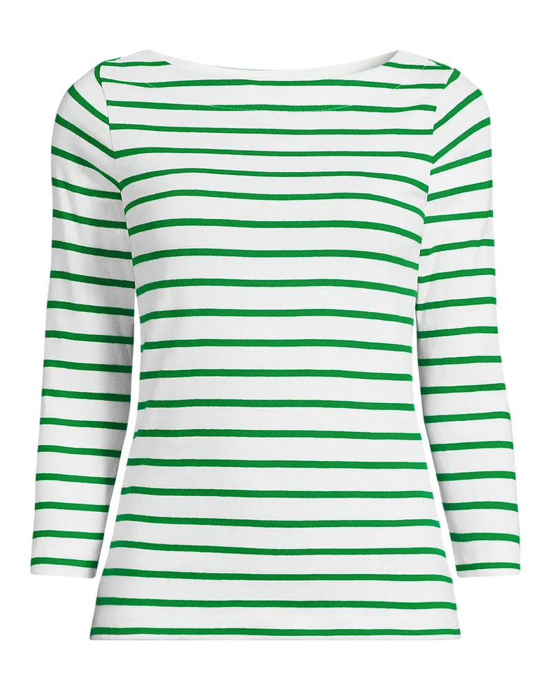 Lands' End Gestreiftes Baumwollshirt mit 3/4-Ärmeln, Damen, Größe plus, Weiß, Baumwolle, by Weiß