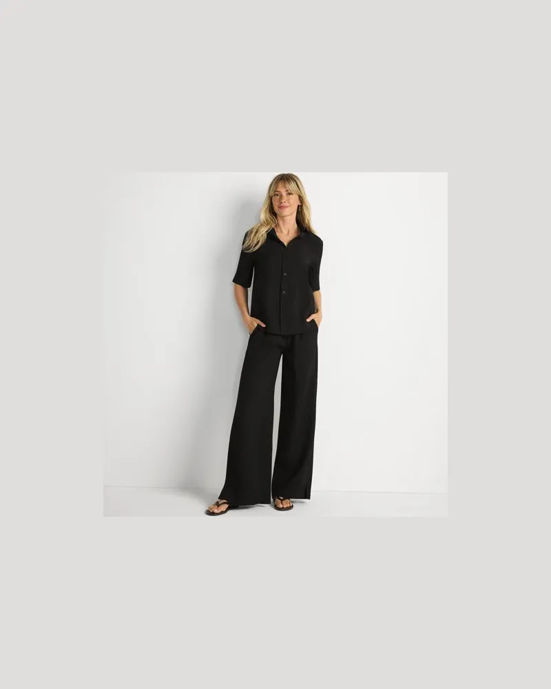 Lands' End Weite Crinkle-Hose, Damen, Größe:34 regular, Schwarz, Nylon/Viskose, by Schwarz