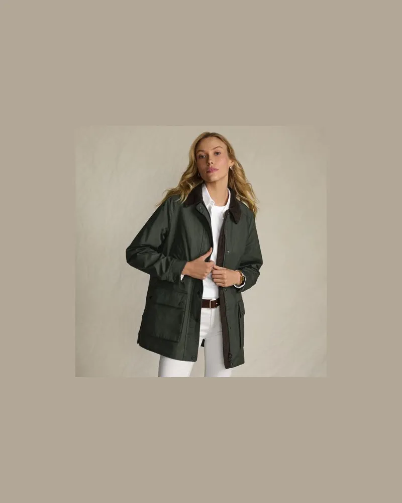 Lands' End Lange Wachsjacke aus Baumwolle, Damen, Größe:32-34 regular, Grün, Baumwoll-Mischung/Polyester-Mischung, by Grün