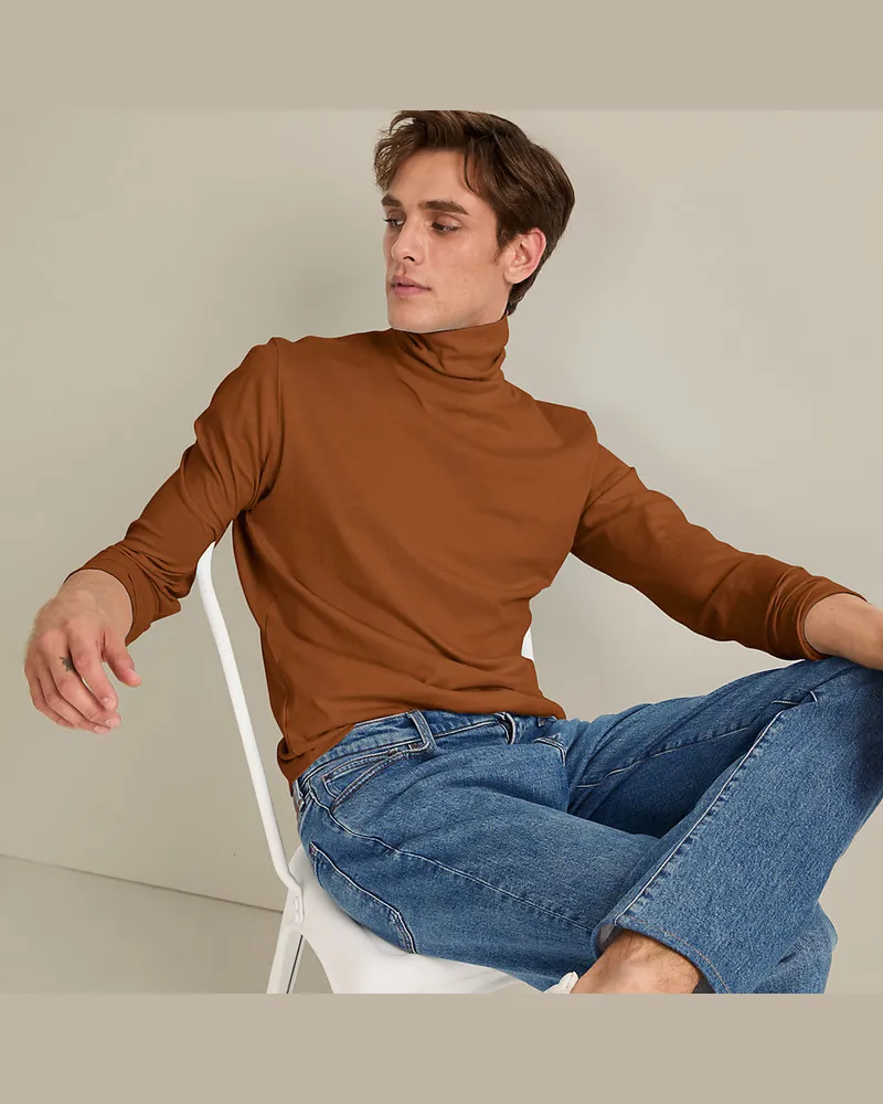 Lands' End Super-T Rollkragenshirt, Classic Fit, Herren, Größe regular, Orange, Baumwolle, by Orange
