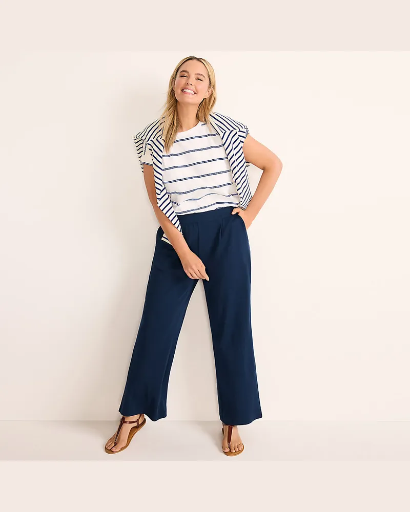 Lands' End Jersey-Bundfaltenhose mit weitem Bein, Damen, Größe plus, Blau, Baumwolle, by Blau