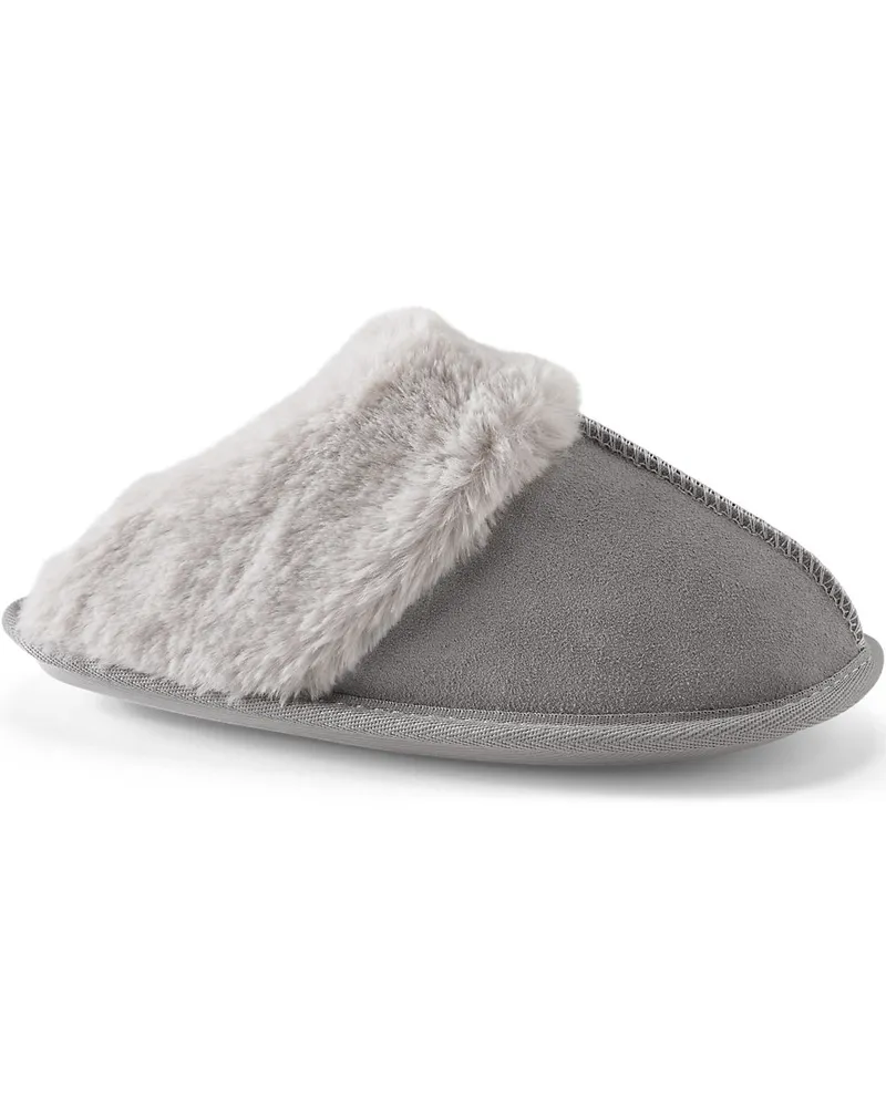 Lands' End Veloursleder-Pantoffeln, Damen, Größe regular, Grau, Polyester, by Grau