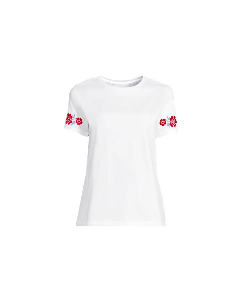 Lands' End Supima Rundhalsshirt mit Stickereien, Damen, Größe plus, Weiß, Baumwolle, by Weiß