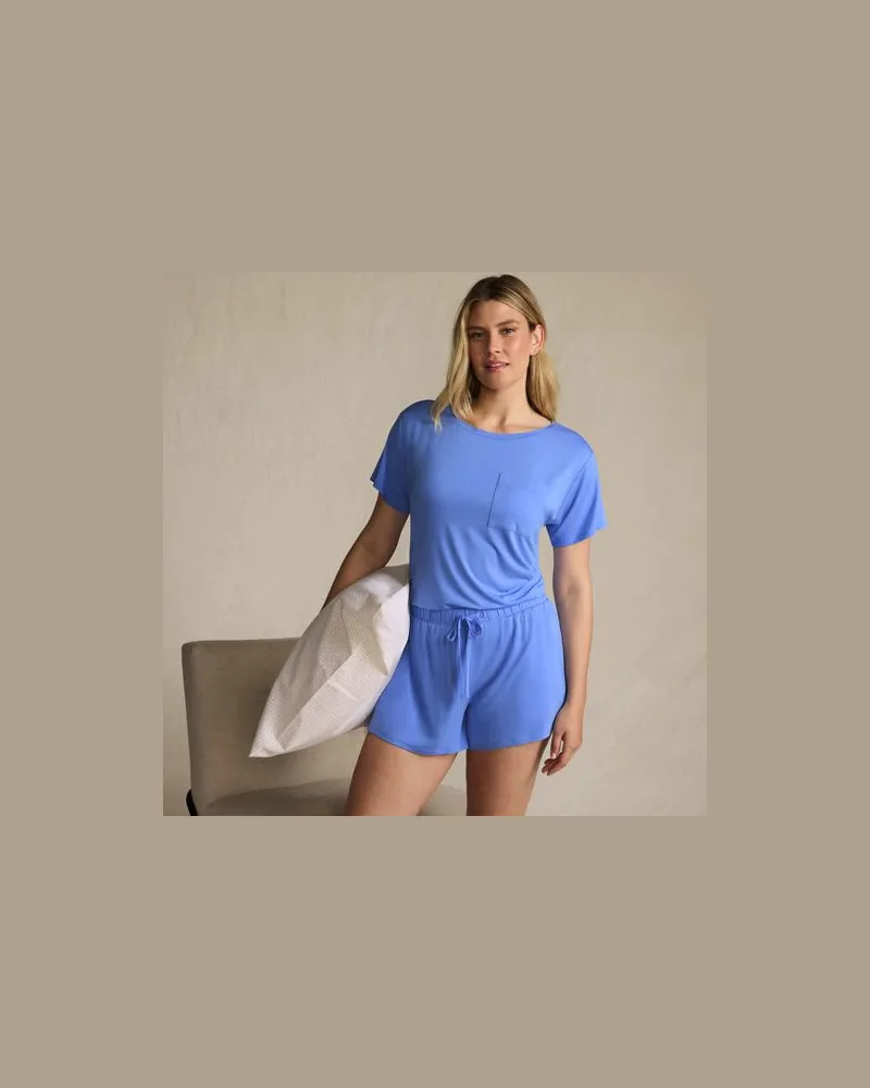 Lands' End Kühlendes Pyjama-Set mit Shorts, Damen, Größe regular, Blau, Elasthan/Viskose-Mischung, by Blau