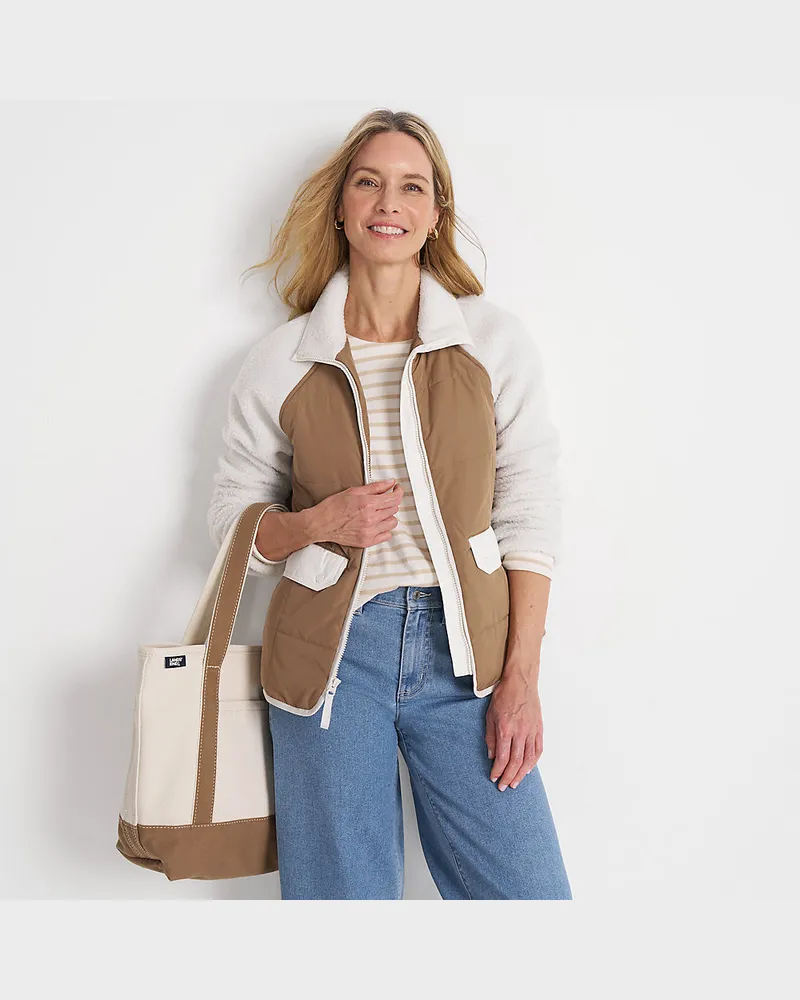 Lands' End Steppjacke mit Teddy-Ärmeln, Damen, Größe regular, Weiß, Polyester, by Weiß
