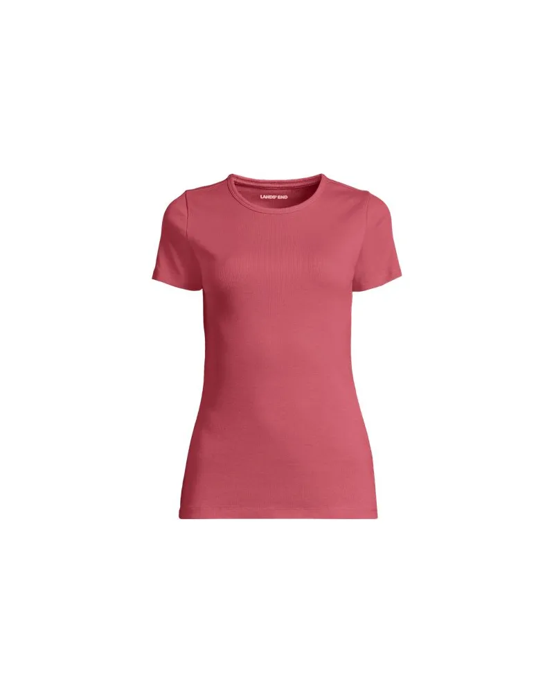 Lands' End Feinripp-Shirt mit Rundhalsausschnitt und kurzen Ärmeln, Damen, Größe plus, Rot, Baumwolle/Elasthan, by Rot