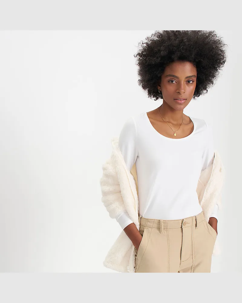 Lands' End Baumwolle/Modal-Shirt mit Ballett-Ausschnitt, Damen, Größe petite, Weiß, Baumwolle Modal, by Weiß