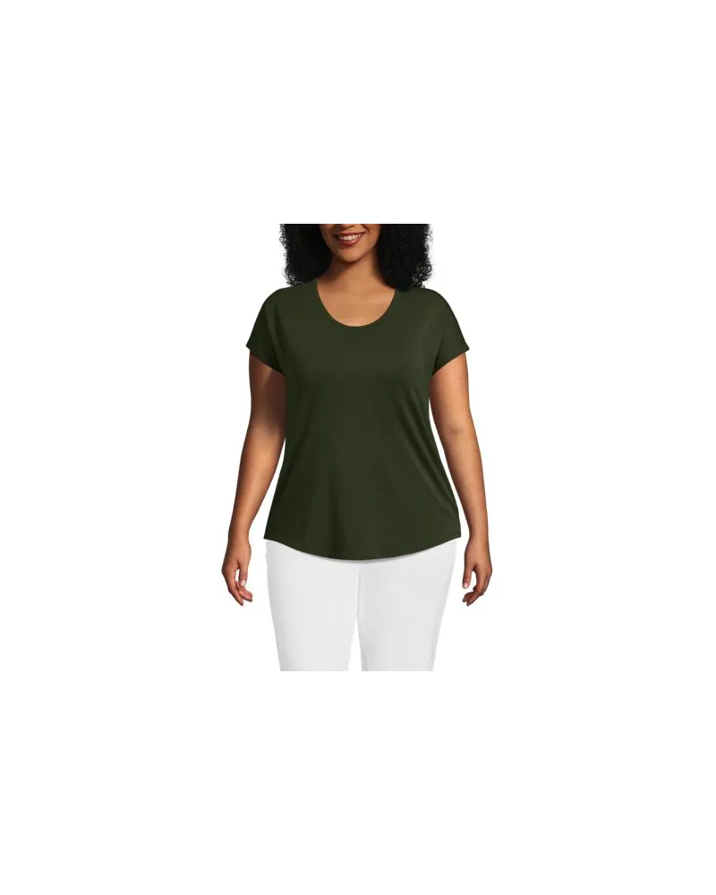 Lands' End Shirt aus Baumwolle/Modal-Mix mit Ballett-Ausschnitt, Damen, Größe plus, Grün, Baumwolle Modal, by Grün
