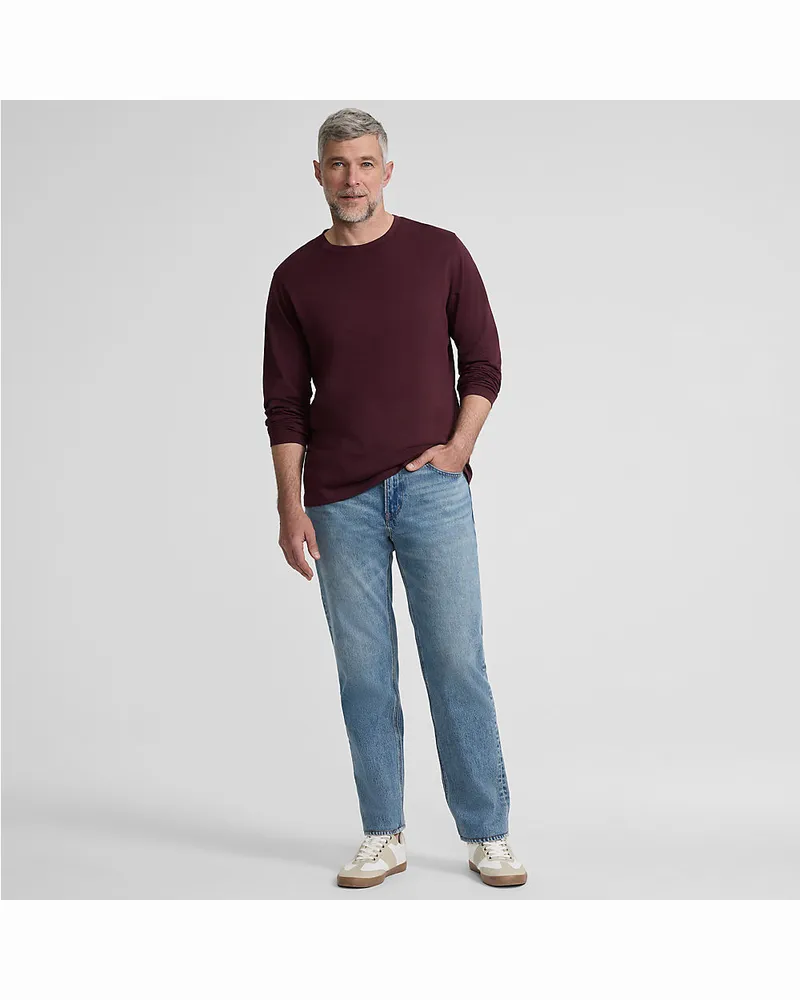 Lands' End Supima Langarm-Shirt mit Rundhalsausschnitt, Herren, Größe regular, Rot, Baumwolle, by Rot