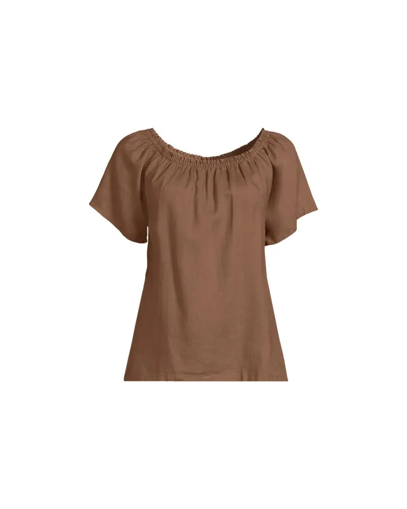 Lands' End Leinen-Shirt mit gerafftem Ausschnitt, Damen, Größe:40-42 regular, Braun, Leinen, by Braun