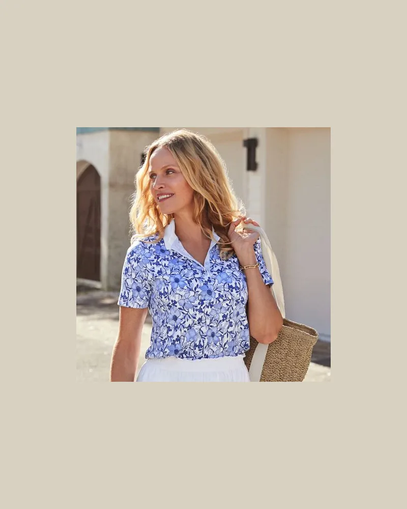 Lands' End Supima-Poloshirt, Damen, Größe regular, Blau, Baumwolle, by Blau