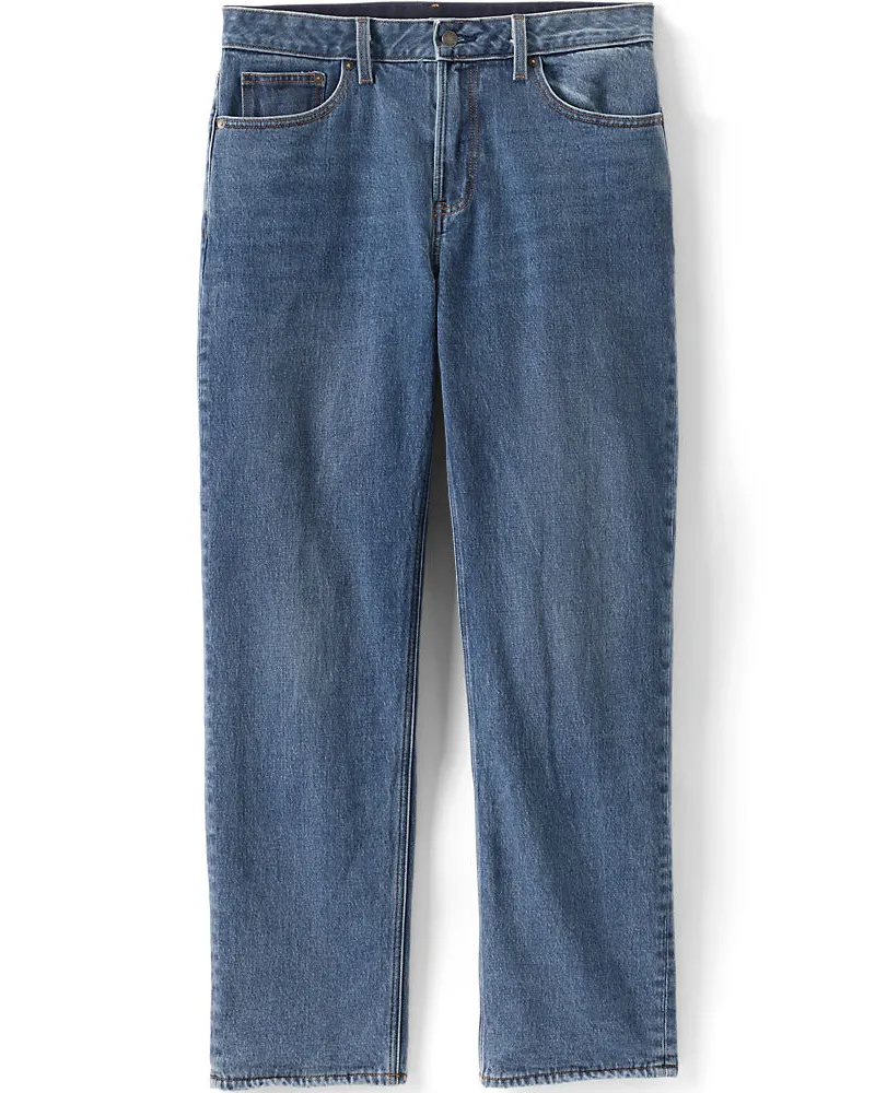 Lands' End Flanellgefütterte Stretch-Jeans mit Komfortbund, Classic Fit, Herren, Größe regular, Blau, Elasthan/Baumwoll-Mischung, by Blau