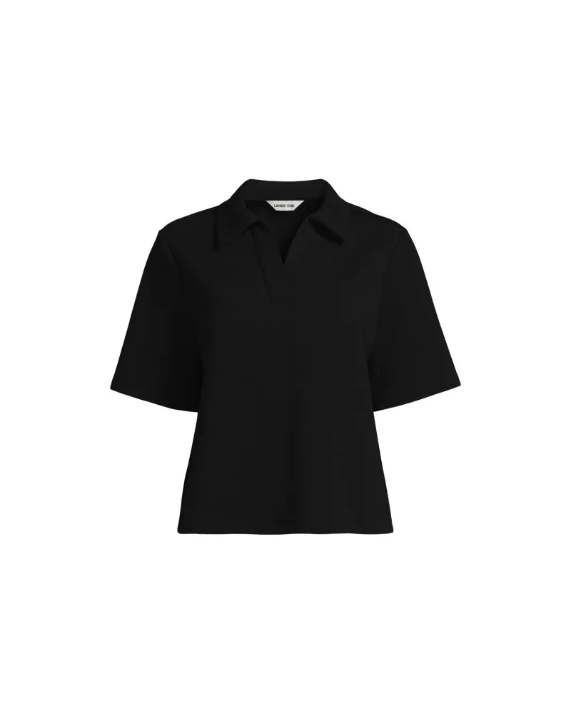 Lands' End Polo-Shirt Soft Luxe mit offenem Ausschnitt, Damen, Größe:32-34 regular, Schwarz, Baumwolle/Polyester/Polyester-Mischung, by Schwarz
