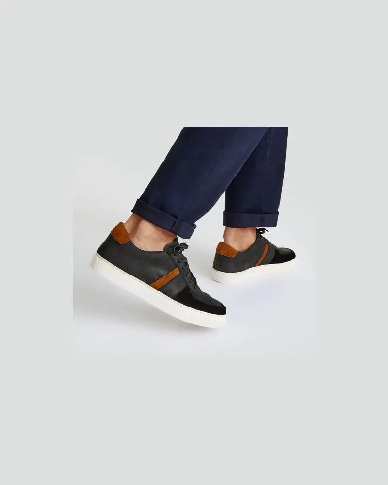 Lands' End Leder-Sneakers zum Schnüren, Herren, Größe regular, Schwarz, Leder/Rauleder, by Schwarz