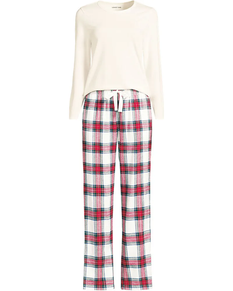 Lands' End Pyjama-Set mit Flanellhose, Damen, Größe plus, Weiß, Baumwolle/Baumwoll-Mischung/Viskose-Mischung, by Weiß