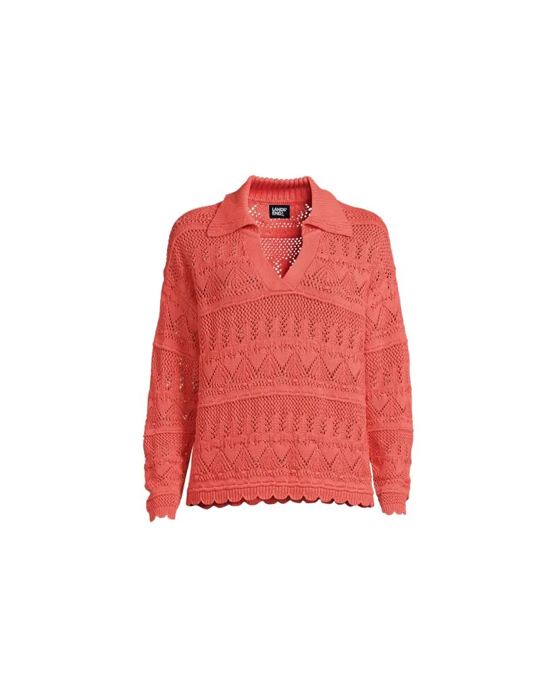 Lands' End Lochmusterpullover mit Polokragen, Damen, Größe:40-42 regular, Orange, by Orange