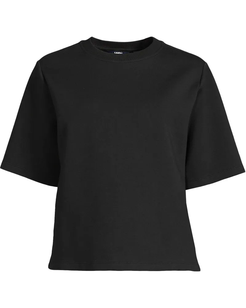 Lands' End Samtweiches Shirt mit Rundhalsausschnitt, Damen, Größe regular, Schwarz, Baumwolle/Polyester-Mischung, by Schwarz
