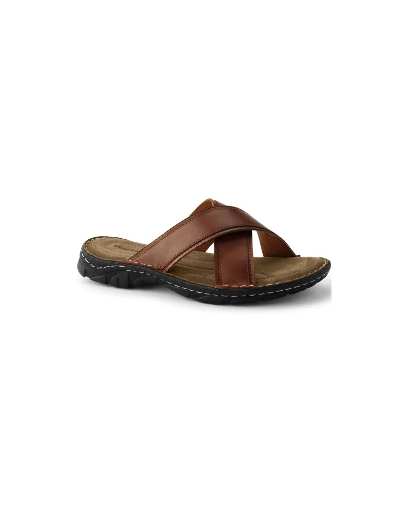 Lands' End Leder-Sandalen mit gekreuzten Riemen, Herren, Größe regular, Braun, Leder, by Braun