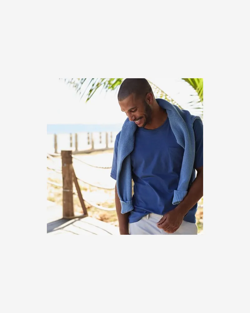 Lands' End Super-T Kurzarm-Shirt mit Brusttasche, Classic Fit, Herren, Größe:52-54 regular, Blau, Baumwolle, by Blau