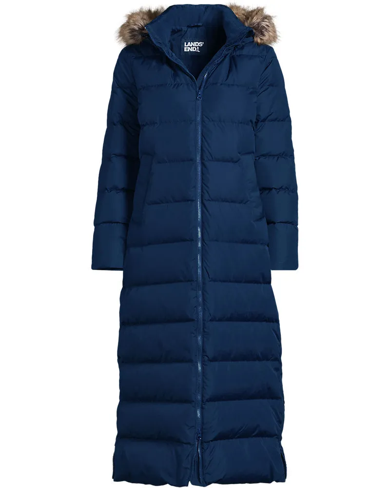 Lands' End Maxi-Daunenmantel mit Kapuze, Damen, Größe regular, Blau, Polyester, by Blau