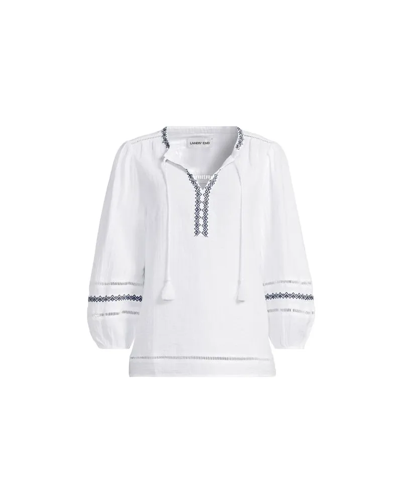 Lands' End Musselin-Schlupfbluse mit 3/4-Ärmeln, Damen, Größe petite, Weiß, by Weiß