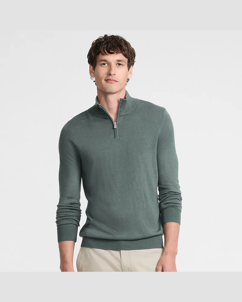 Lands' End CashTouch Feinstrick-Pullover mit ReiÃŸverschluss, Herren, GrÃ¶ÃŸe regular, GrÃ¼n, Polyester, by Grã¼n