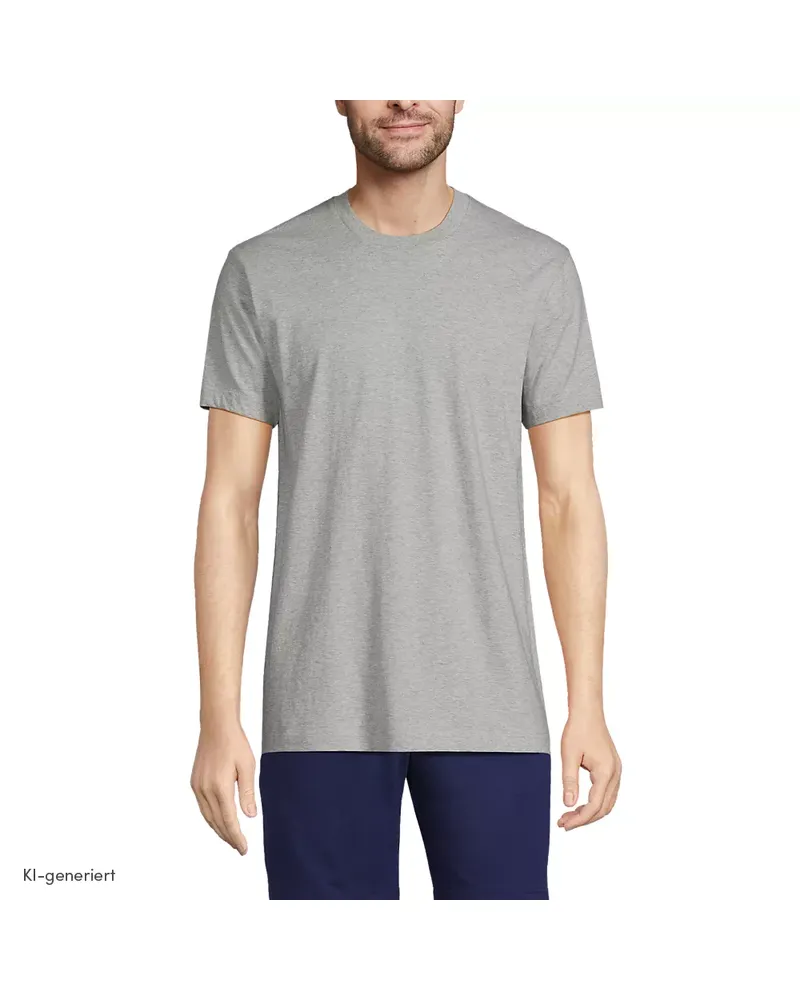 Lands' End Kurzarm-Shirt mit Rundhalsausschnitt (3er-Set), Herren, Größe regular, Grau, Baumwolle, by Grau