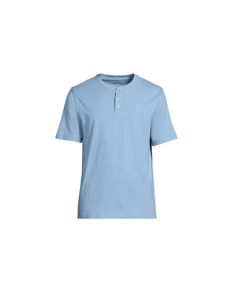 Lands' End Kurzarm-Super-T Henleyshirt, Herren, Größe:60 regular, Blau, Baumwolle, by Blau