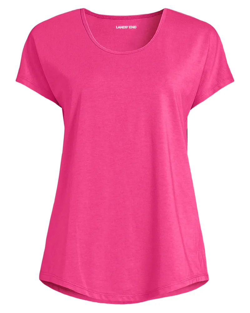 Lands' End Shirt aus Baumwolle/Modal-Mix mit Ballett-Ausschnitt, Damen, Größe petite, Pink, Baumwolle Modal, by Pink
