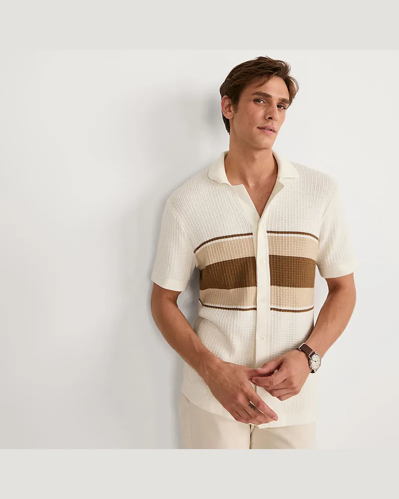 Lands' End Strick-Poloshirt mit Knopfleiste, Herren, Größe regular, Weiß, Viskose/Baumwoll-Mischung/Nylon-Mischung, by Weiß