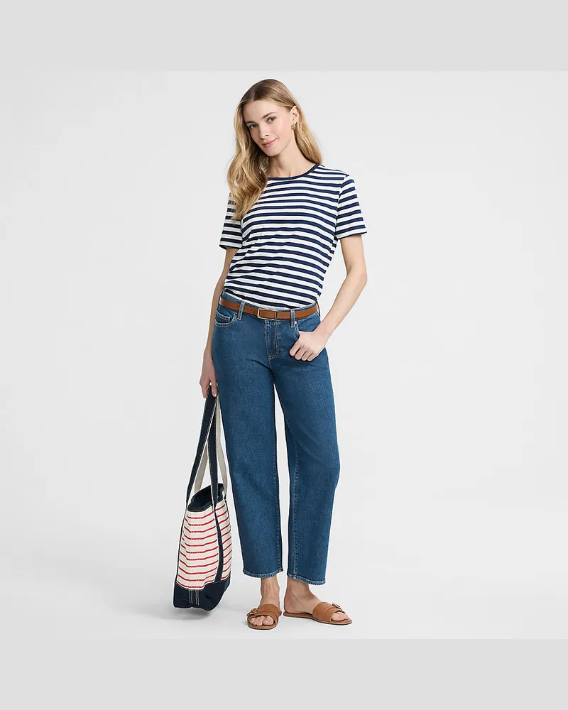 Lands' End Relaxte Soft Denim Straight Fit 7/8-Jeans, Damen, Größe regular, Blau, Elasthan/Baumwoll-Mischung, by Blau