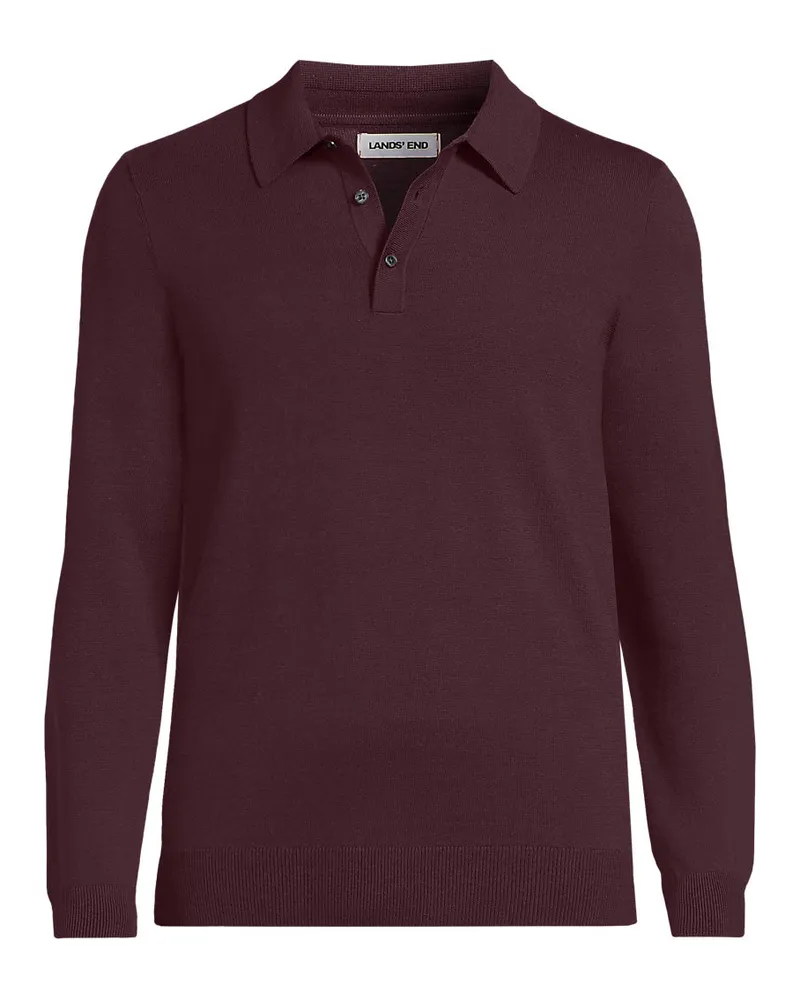 Lands' End Feinstrick-Polopullover aus reiner Baumwolle, Herren, Größe regular, Rot, Baumwolle, by Rot