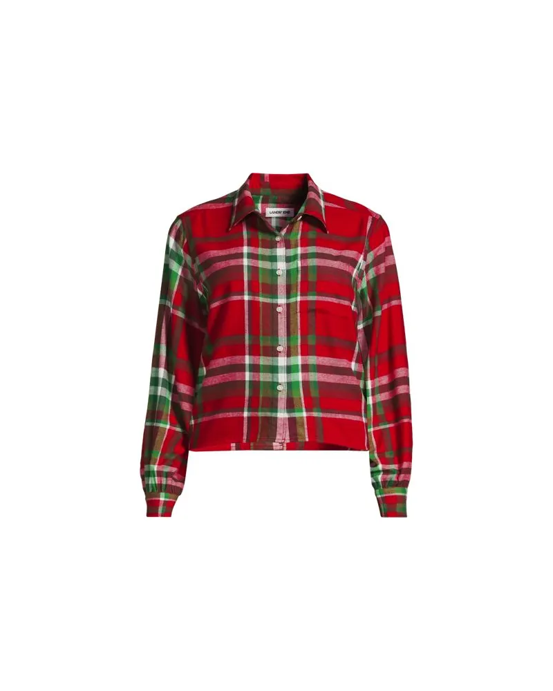 Lands' End Verkürzte Flanellbluse, Damen, Größe plus, Rot, Baumwolle, by Rot