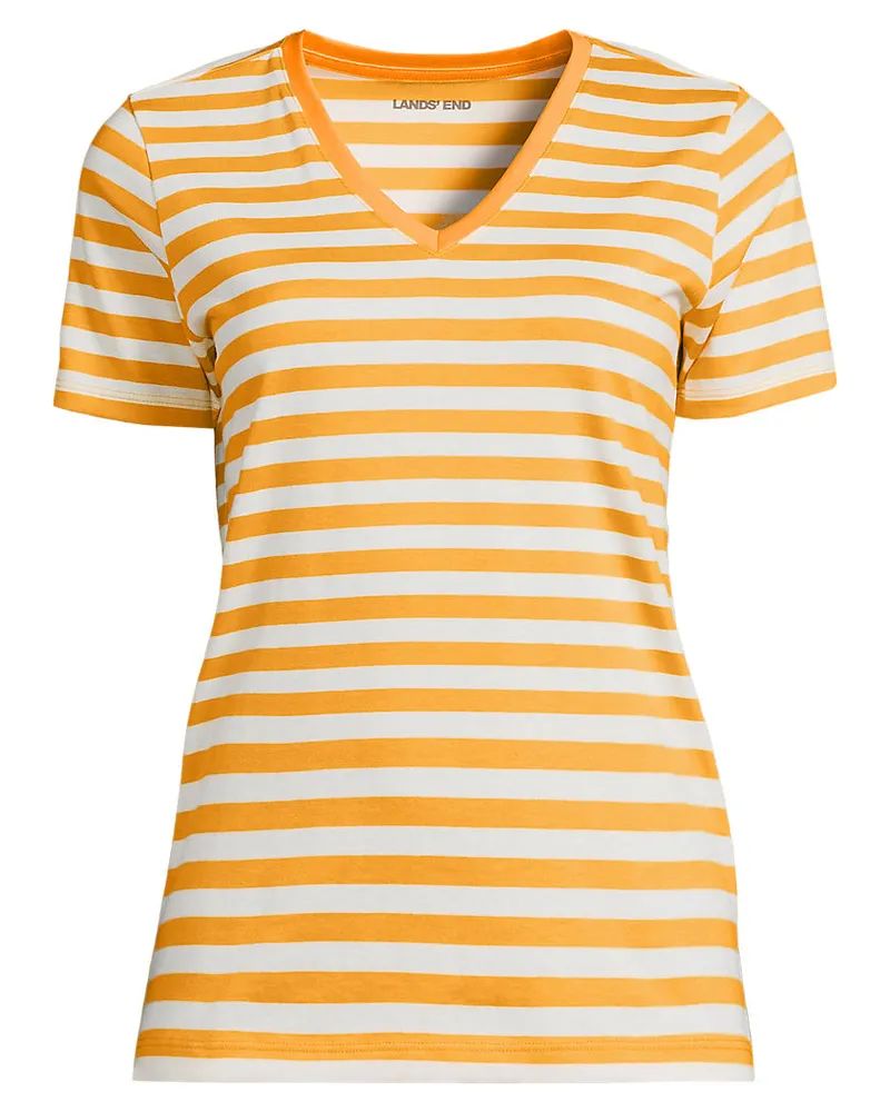 Lands' End Supima Kurzarm-Shirt mit V-Ausschnitt, Damen, Größe petite, Orange, Baumwolle, by Orange