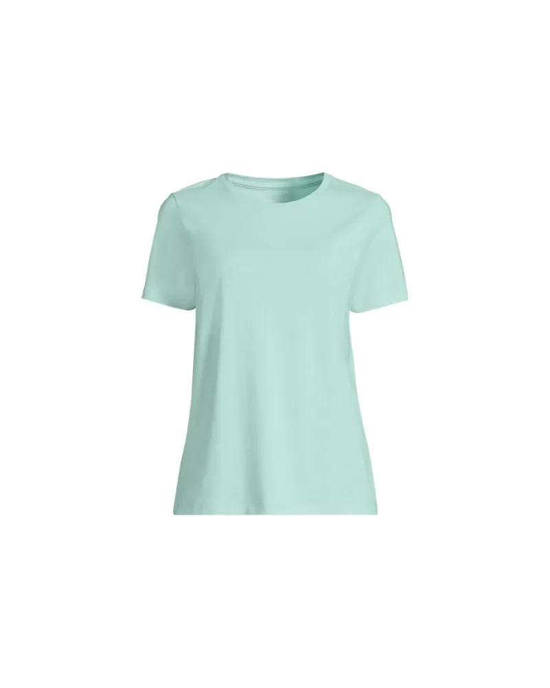 Lands' End Supima Kurzarm-Shirt mit rundem Ausschnitt, Damen, Größe regular, Blau, Baumwolle, by Blau