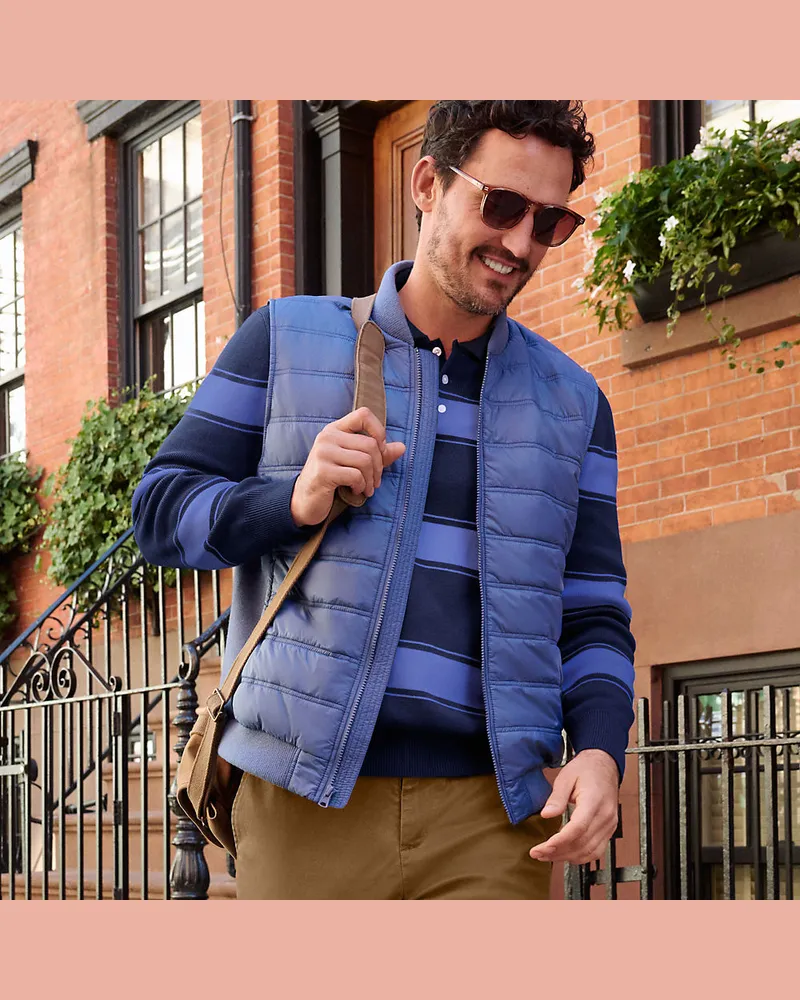 Lands' End Steppweste mit Strickseiten, Herren, Größe regular, Blau, Nylon/Polyacryl/Polyester-Mischung, by Blau