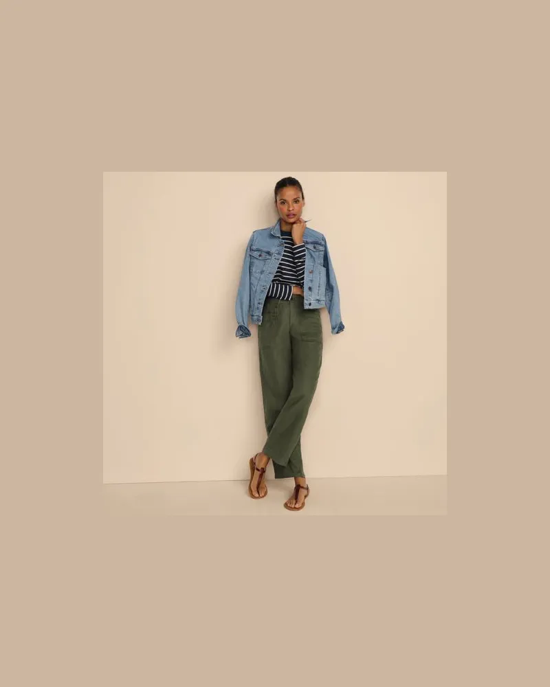 Lands' End Relaxte Leinenhose mit geradem Bein, Damen, Größe petite, Grün, by Grün