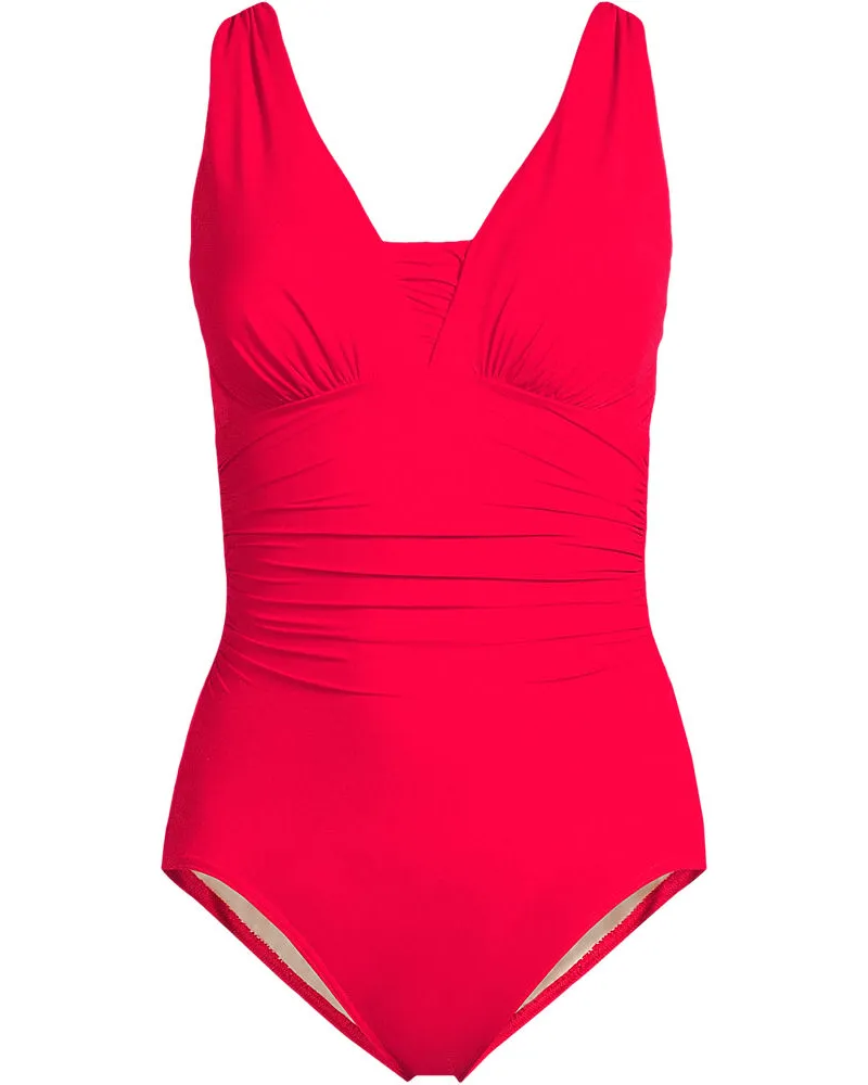 Lands' End Shape-Badeanzug mit V-Ausschnitt SLENDER, Damen, Größe regular, Rot, Elasthan/Nylon-Mischung, by Rot