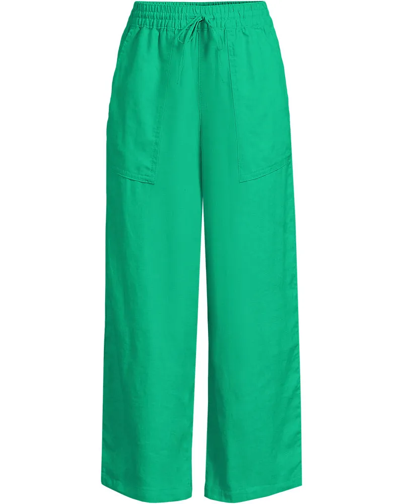 Lands' End Weite 7/8-Leinenhose mit Dehnbund, Damen, Größe regular, Grün, Leinen, by Grün
