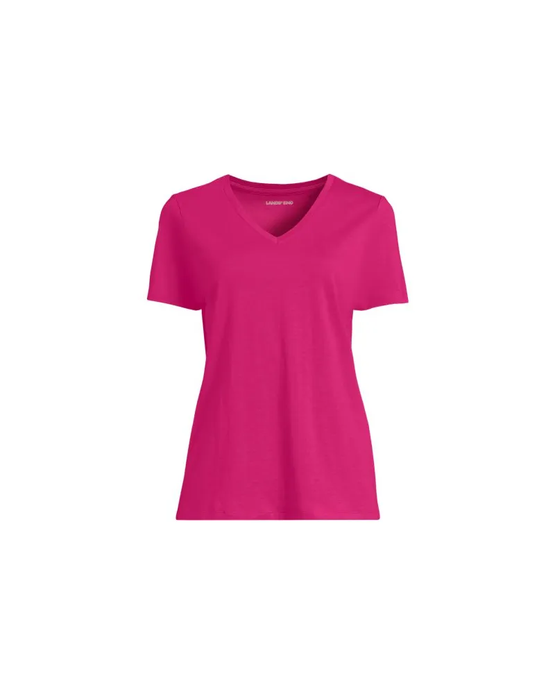 Lands' End Supima Kurzarm-Shirt mit V-Ausschnitt, Damen, Größe plus, Pink, Baumwolle, by Pink