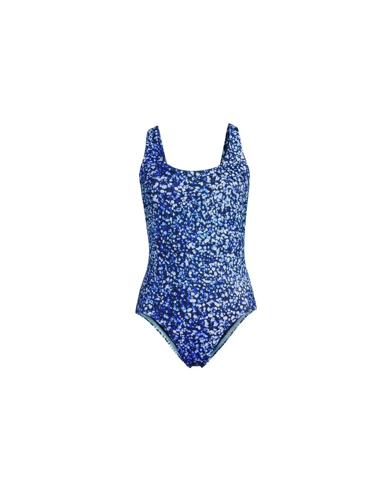 Lands' End Komfort-Badeanzug mit gekreuzten Trägern, hohes Bein,, Damen, Größe plus, Blau, Nylon-Mischung, by Blau