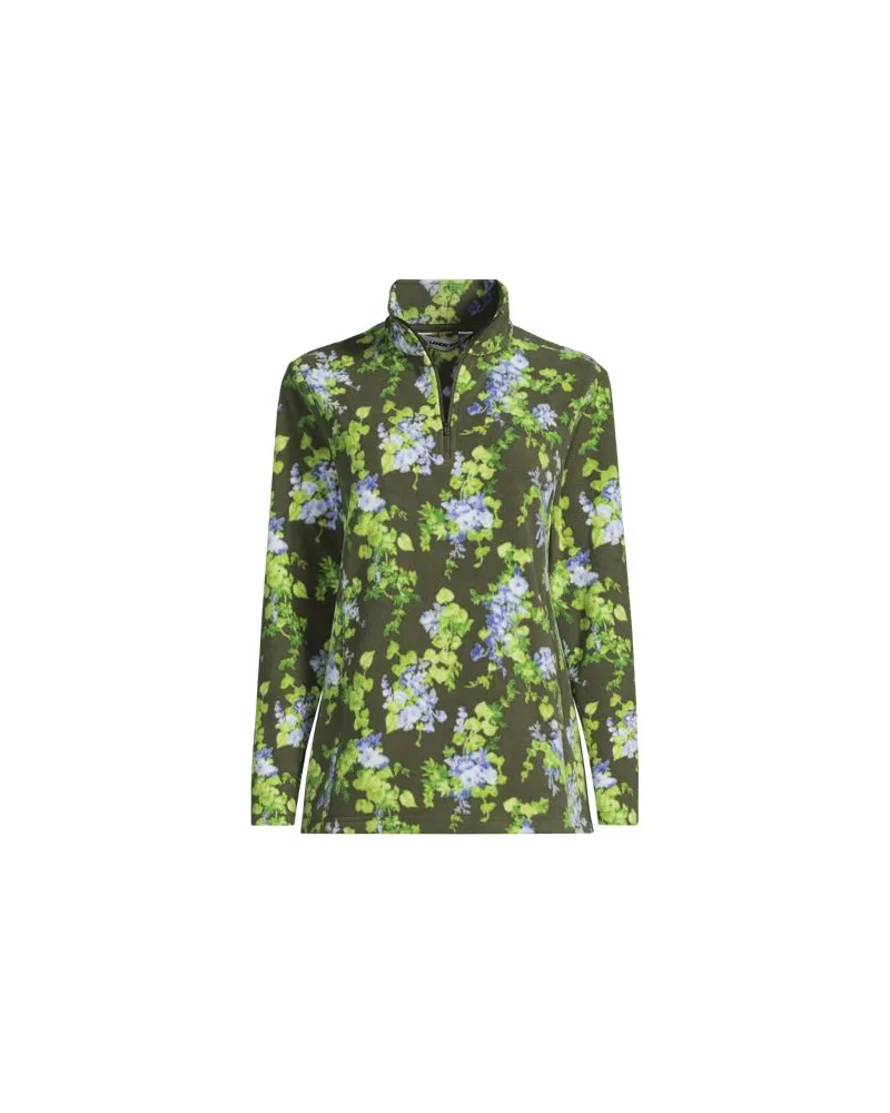 Lands' End Gemusterter Fleece-Pullover mit Reißverschluss, Damen, Größe regular, Grün, Polyester, by Grün