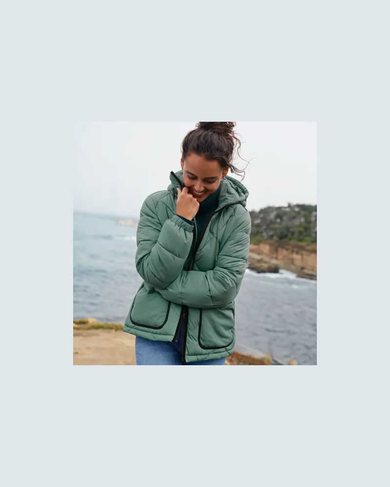 Lands' End Isolierte Kapuzen-Steppjacke, Damen, Größe regular, Grün, Polyester, by Grün