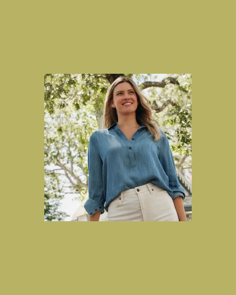 Lands' End Schlupfbluse aus TENCEL, Damen, Größe petite, Blau, Kunstseide/Lyocell (Viskose), by Blau