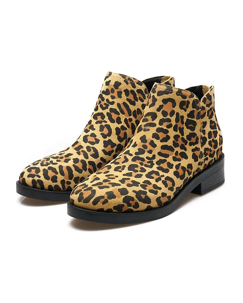 Lands' End Veloursleder-Stiefeletten mit Leo-Muster, Damen, Größe regular, Sonstige, Rauleder, by Sonstige