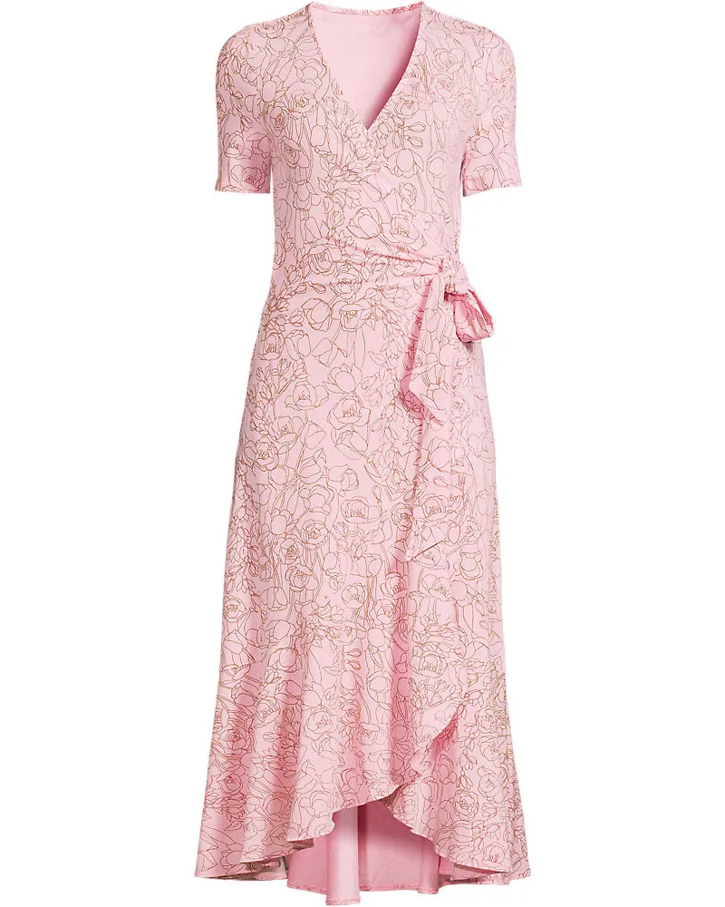 Lands' End Wickelkleid aus Baumwoll/Modalmix mit kurzen Ärmeln, Damen, Größe plus, Pink, Elasthan/Baumwoll-Mischung/Synthetic-blend, by Pink
