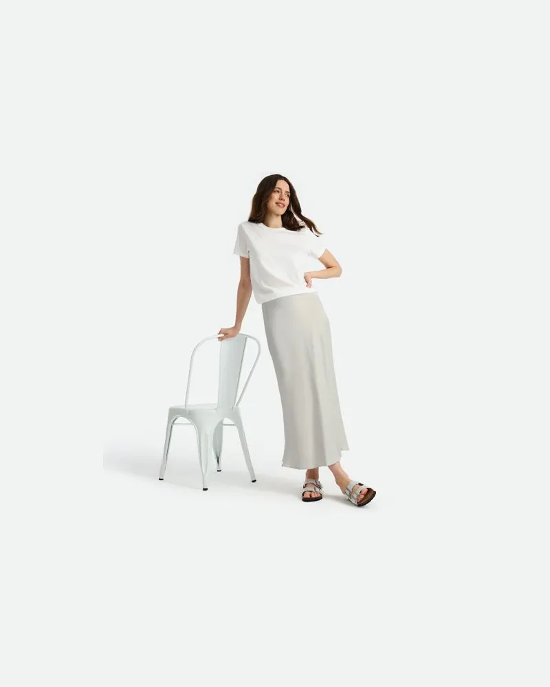 Lands' End Satin-Midirock im Schrägschnitt, Damen, Größe regular, Grau, Kunstseide/Viskose/Viskose-Mischung, by Grau